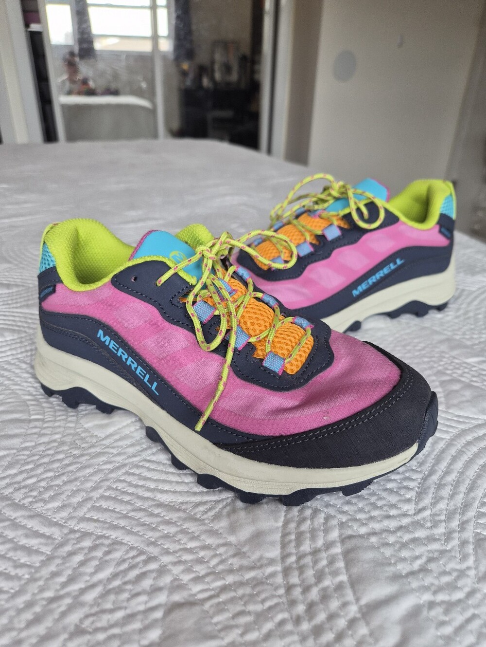 EUC Merrell Moab Speed Low Waterproof Hiking Shoes Kids 4 Navy Pink